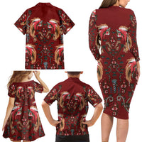 Oxblood Bird of Batik Papua Family Matching Long Sleeve Bodycon Dress and Hawaiian Shirt Exotic Natural Wealth of Papua LT9 - Polynesian Pride