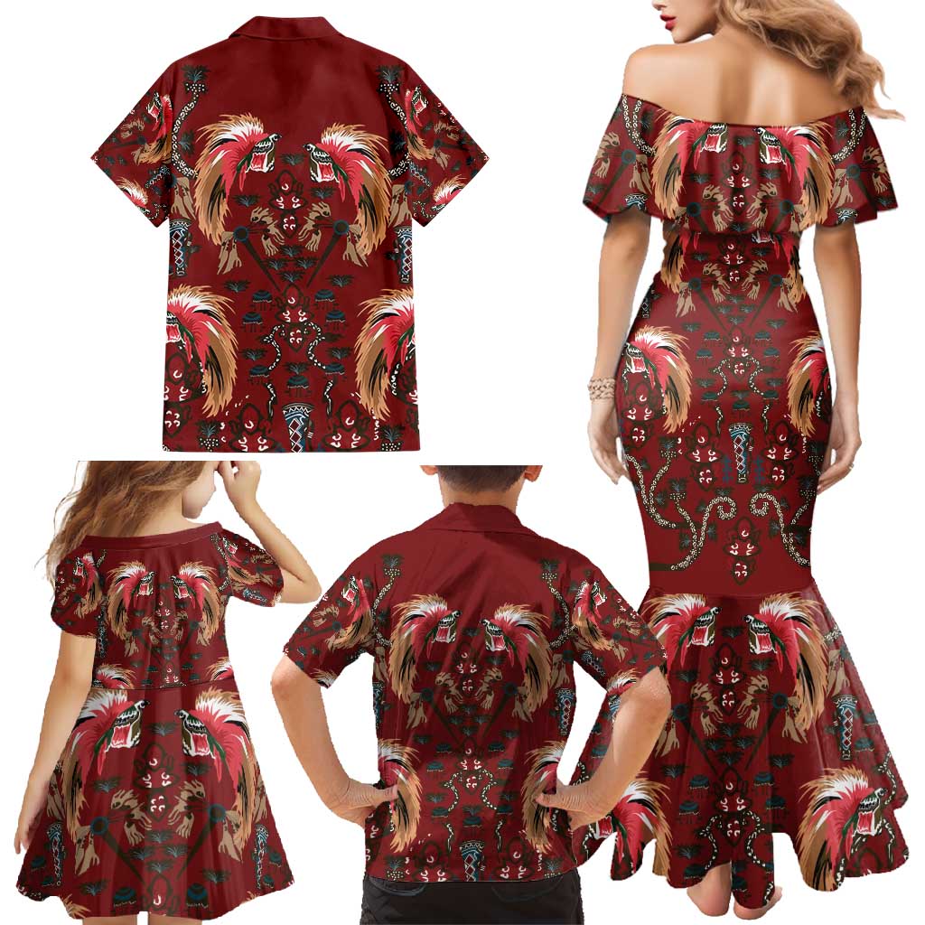 Oxblood Bird of Batik Papua Family Matching Mermaid Dress and Hawaiian Shirt Exotic Natural Wealth of Papua LT9 - Polynesian Pride