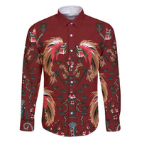 Oxblood Bird of Batik Papua Family Matching Mermaid Dress and Hawaiian Shirt Exotic Natural Wealth of Papua LT9 Dad's Shirt - Long Sleeve Red - Polynesian Pride