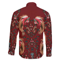 Oxblood Bird of Batik Papua Family Matching Off The Shoulder Long Sleeve Dress and Hawaiian Shirt Exotic Natural Wealth of Papua LT9 - Polynesian Pride
