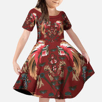 Oxblood Bird of Batik Papua Family Matching Off Shoulder Maxi Dress and Hawaiian Shirt Exotic Natural Wealth of Papua LT9 Daughter's Dress Red - Polynesian Pride