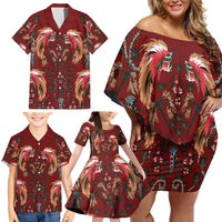 Oxblood Bird of Batik Papua Family Matching Off Shoulder Short Dress and Hawaiian Shirt Exotic Natural Wealth of Papua LT9 - Polynesian Pride