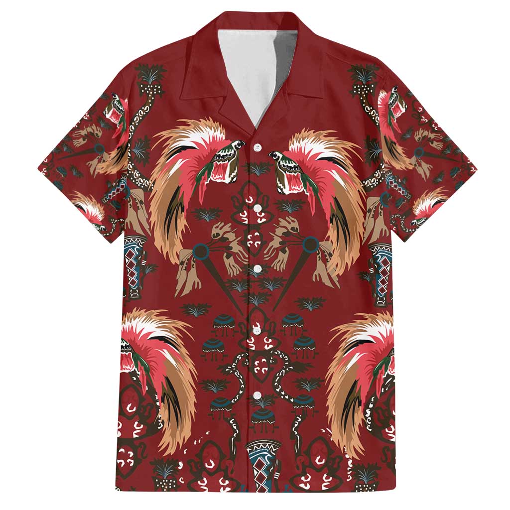 Oxblood Bird of Batik Papua Family Matching Off Shoulder Short Dress and Hawaiian Shirt Exotic Natural Wealth of Papua LT9 Dad's Shirt - Short Sleeve Red - Polynesian Pride