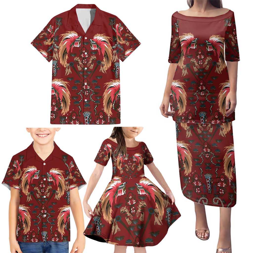 Oxblood Bird of Batik Papua Family Matching Puletasi and Hawaiian Shirt Exotic Natural Wealth of Papua LT9 - Polynesian Pride