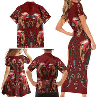 Oxblood Bird of Batik Papua Family Matching Short Sleeve Bodycon Dress and Hawaiian Shirt Exotic Natural Wealth of Papua LT9 - Polynesian Pride