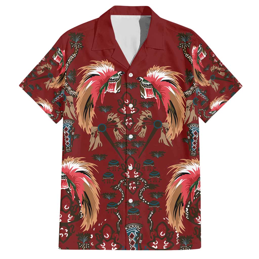Oxblood Bird of Batik Papua Family Matching Short Sleeve Bodycon Dress and Hawaiian Shirt Exotic Natural Wealth of Papua LT9 Dad's Shirt - Short Sleeve Red - Polynesian Pride