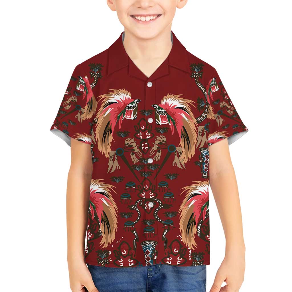 Oxblood Bird of Batik Papua Family Matching Summer Maxi Dress and Hawaiian Shirt Exotic Natural Wealth of Papua LT9 Son's Shirt Red - Polynesian Pride