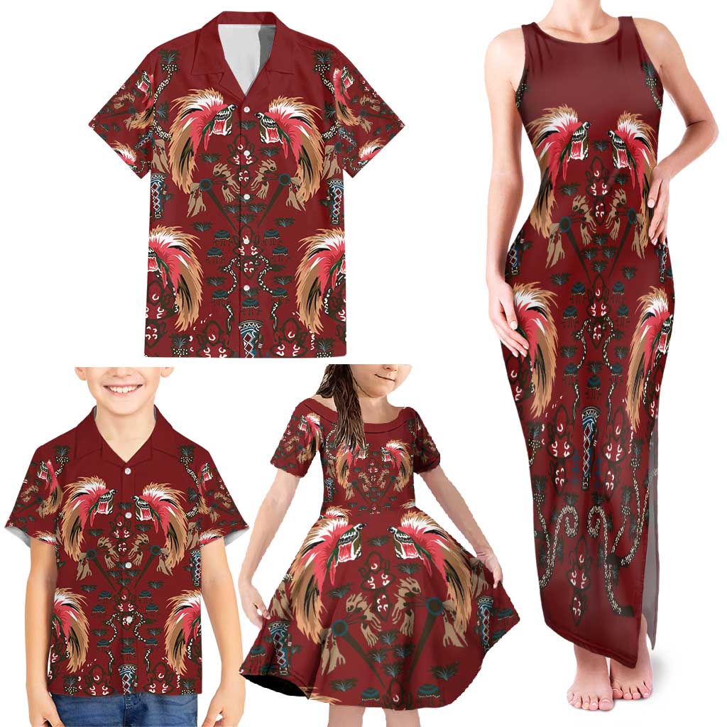 Oxblood Bird of Batik Papua Family Matching Tank Maxi Dress and Hawaiian Shirt Exotic Natural Wealth of Papua LT9 - Polynesian Pride