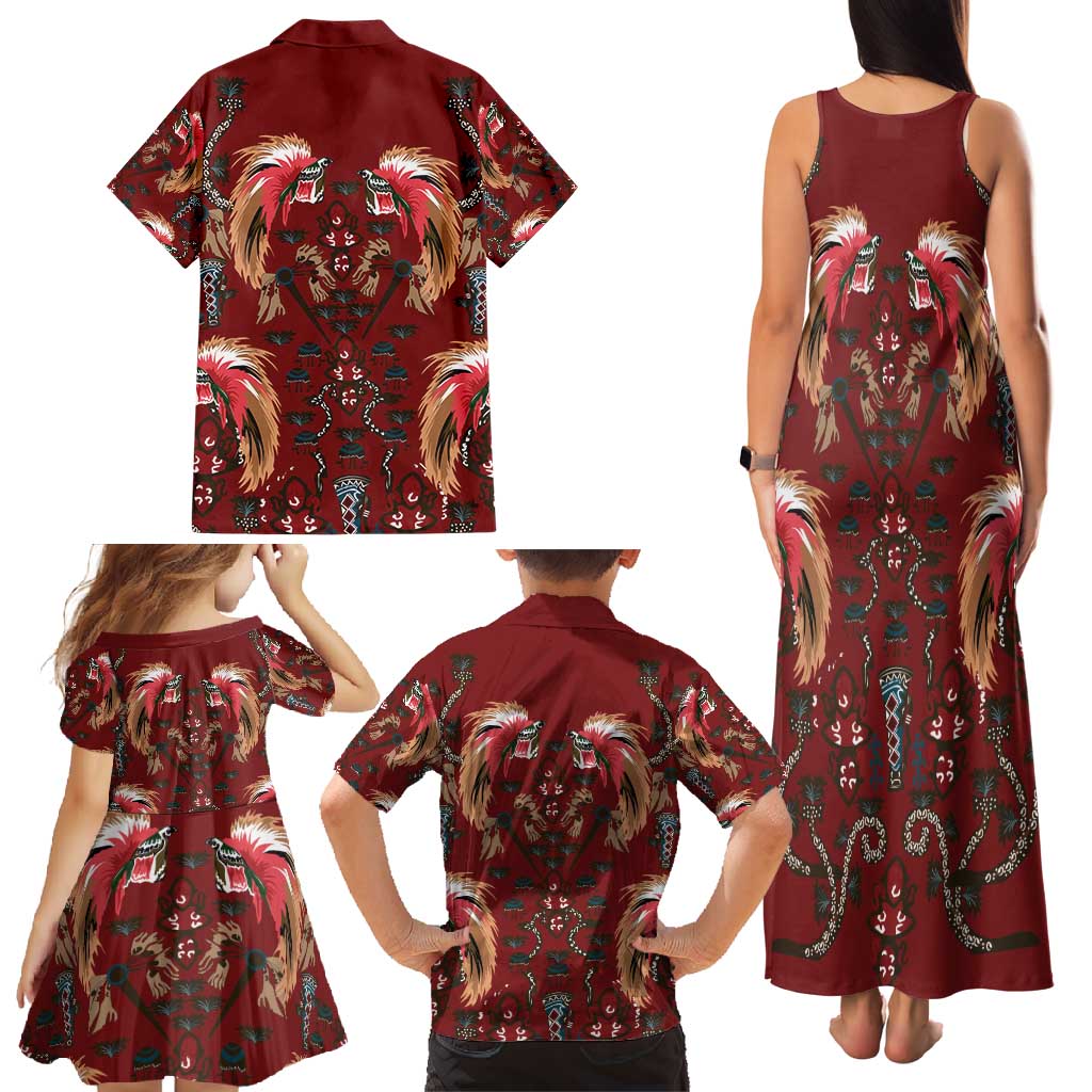 Oxblood Bird of Batik Papua Family Matching Tank Maxi Dress and Hawaiian Shirt Exotic Natural Wealth of Papua LT9 - Polynesian Pride