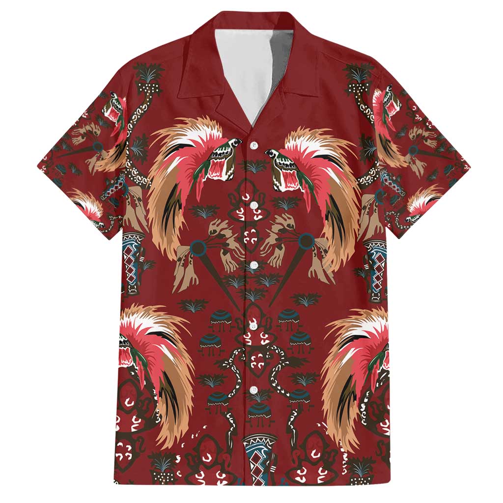 Oxblood Bird of Batik Papua Hawaiian Shirt Exotic Natural Wealth of Papua LT9 Red - Polynesian Pride
