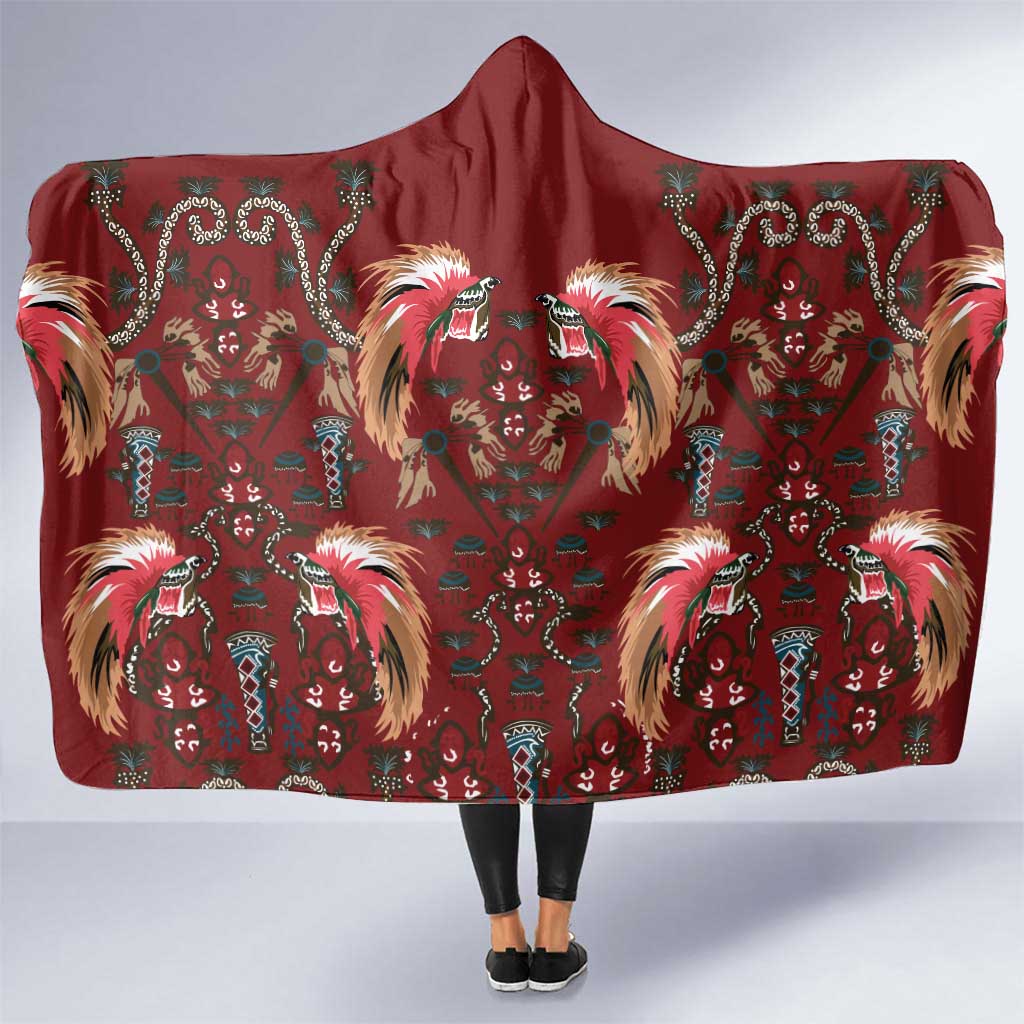Oxblood Bird of Batik Papua Hooded Blanket Exotic Natural Wealth of Papua LT9 One Size Red - Polynesian Pride