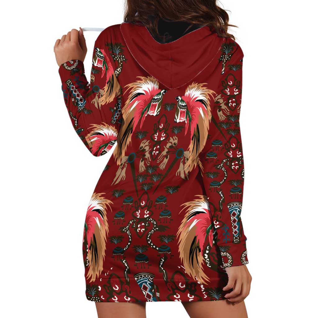 Oxblood Bird of Batik Papua Hoodie Dress Exotic Natural Wealth of Papua LT9 - Polynesian Pride