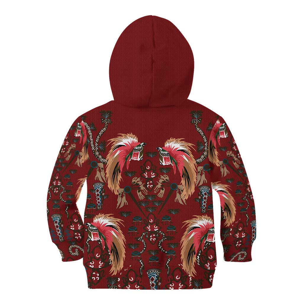 Oxblood Bird of Batik Papua Kid Hoodie Exotic Natural Wealth of Papua LT9 - Polynesian Pride