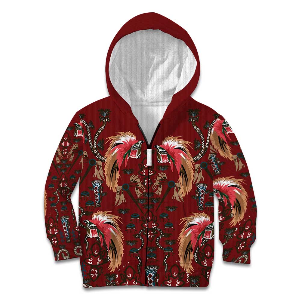Oxblood Bird of Batik Papua Kid Hoodie Exotic Natural Wealth of Papua LT9 Zip Hoodie Red - Polynesian Pride