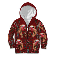 Oxblood Bird of Batik Papua Kid Hoodie Exotic Natural Wealth of Papua LT9 Zip Hoodie Red - Polynesian Pride