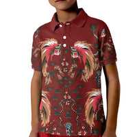 Oxblood Bird of Batik Papua Kid Polo Shirt Exotic Natural Wealth of Papua LT9 Kid Red - Polynesian Pride