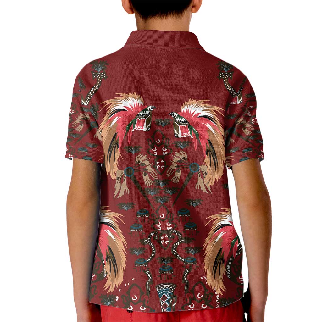 Oxblood Bird of Batik Papua Kid Polo Shirt Exotic Natural Wealth of Papua LT9 - Polynesian Pride