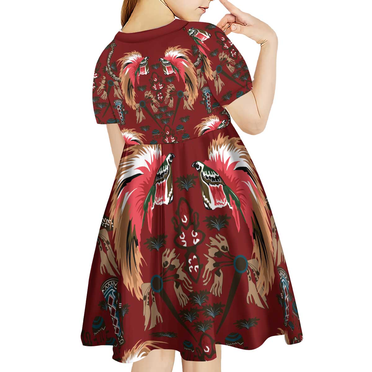 Oxblood Bird of Batik Papua Kid Short Sleeve Dress Exotic Natural Wealth of Papua LT9 - Polynesian Pride