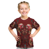 Oxblood Bird of Batik Papua Kid T Shirt Exotic Natural Wealth of Papua LT9 Red - Polynesian Pride