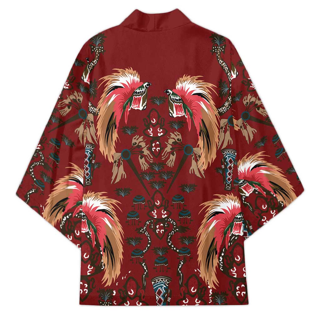 Oxblood Bird of Batik Papua Kimono Exotic Natural Wealth of Papua - Polynesian Pride