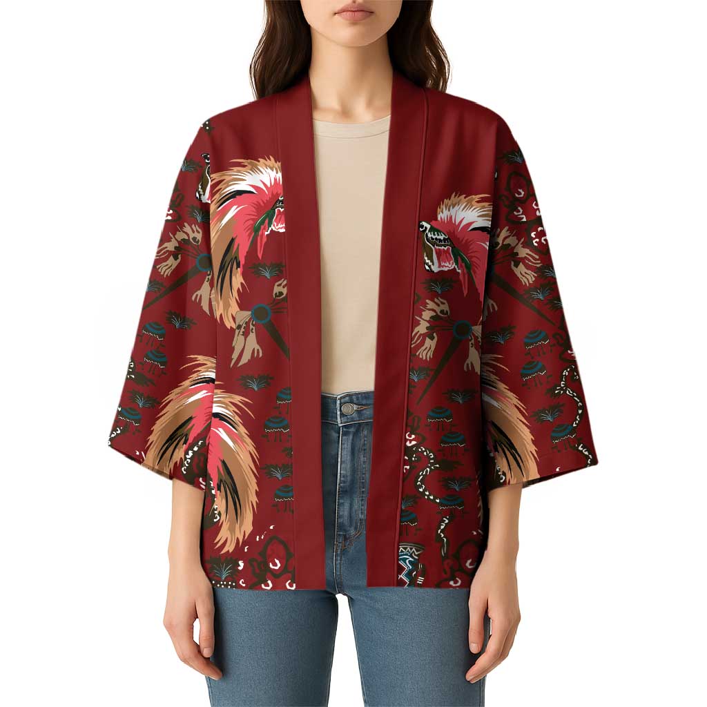 Oxblood Bird of Batik Papua Kimono Exotic Natural Wealth of Papua - Polynesian Pride