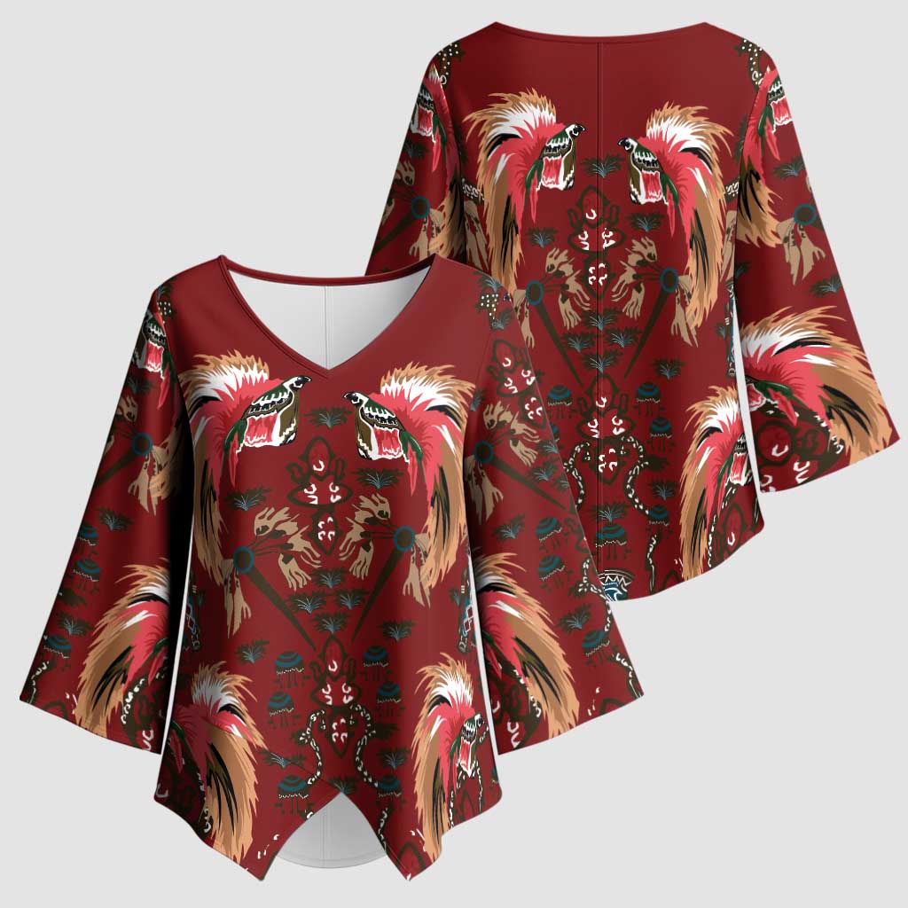 Oxblood Bird of Batik Papua Kimono Sleeve Blouse Exotic Natural Wealth of Papua LT9 - Polynesian Pride