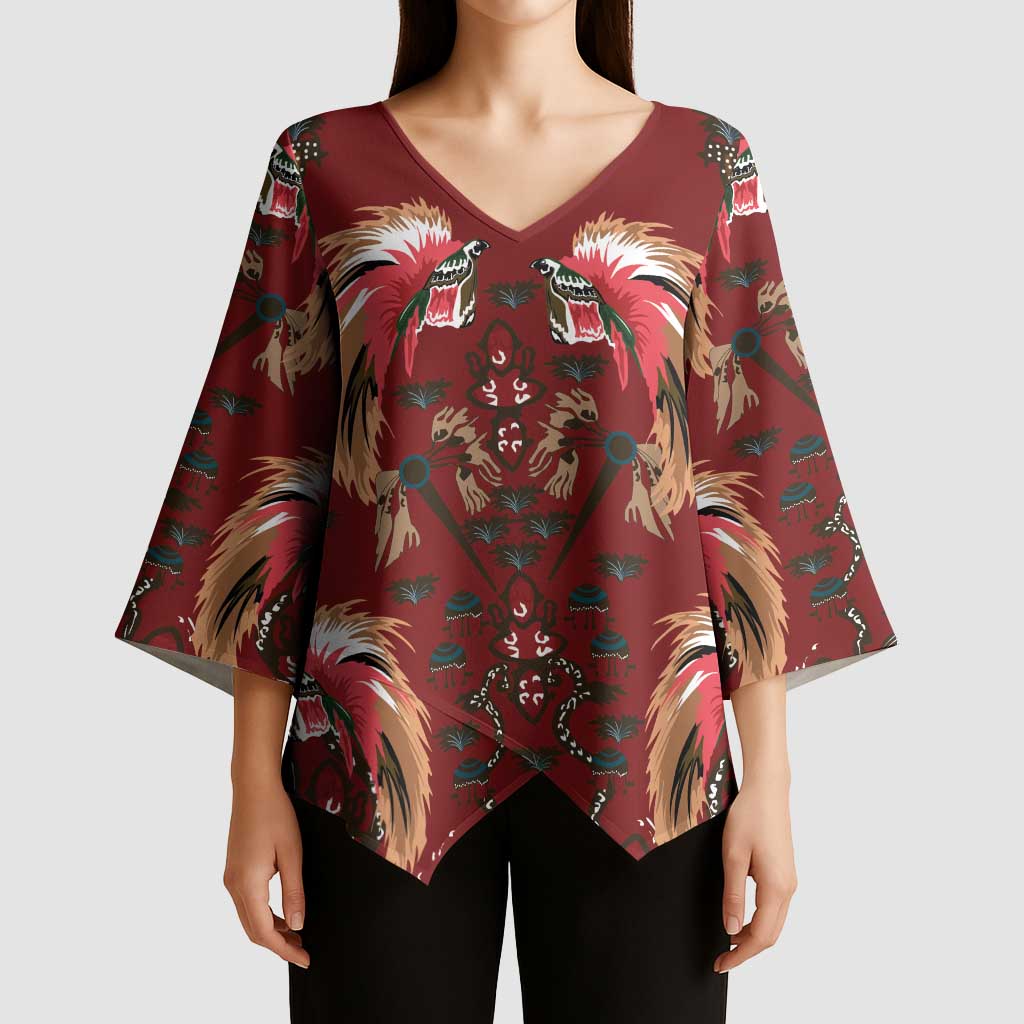 Oxblood Bird of Batik Papua Kimono Sleeve Blouse Exotic Natural Wealth of Papua LT9 - Polynesian Pride