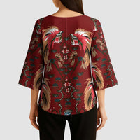 Oxblood Bird of Batik Papua Kimono Sleeve Blouse Exotic Natural Wealth of Papua LT9 - Polynesian Pride