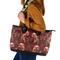 Oxblood Bird of Batik Papua Leather Tote Bag Exotic Natural Wealth of Papua LT9 Red - Polynesian Pride