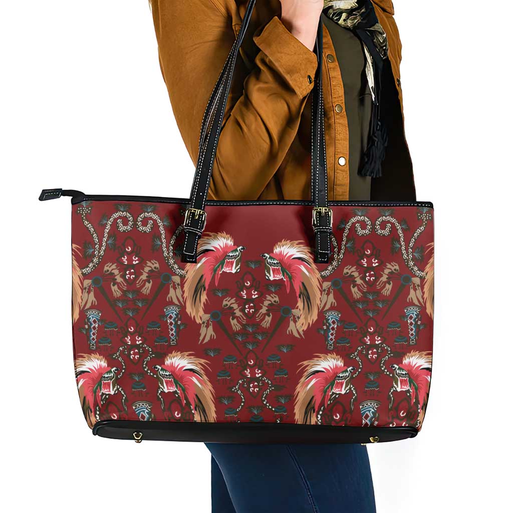 Oxblood Bird of Batik Papua Leather Tote Bag Exotic Natural Wealth of Papua LT9 - Polynesian Pride