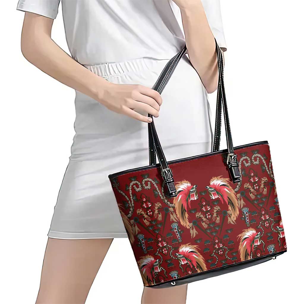 Oxblood Bird of Batik Papua Leather Tote Bag Exotic Natural Wealth of Papua LT9 - Polynesian Pride
