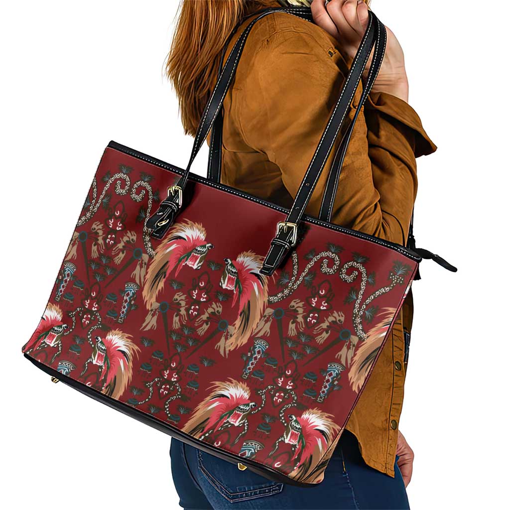 Oxblood Bird of Batik Papua Leather Tote Bag Exotic Natural Wealth of Papua LT9 - Polynesian Pride