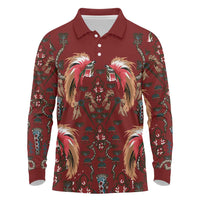 Oxblood Bird of Batik Papua Long Sleeve Polo Shirt Exotic Natural Wealth of Papua LT9 Red - Polynesian Pride