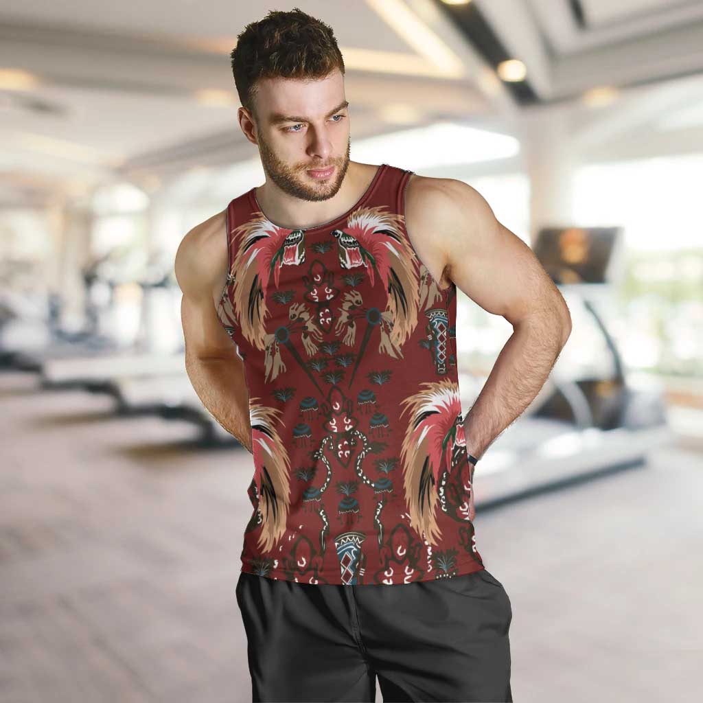 Oxblood Bird of Batik Papua Men Tank Top Exotic Natural Wealth of Papua LT9 Red - Polynesian Pride