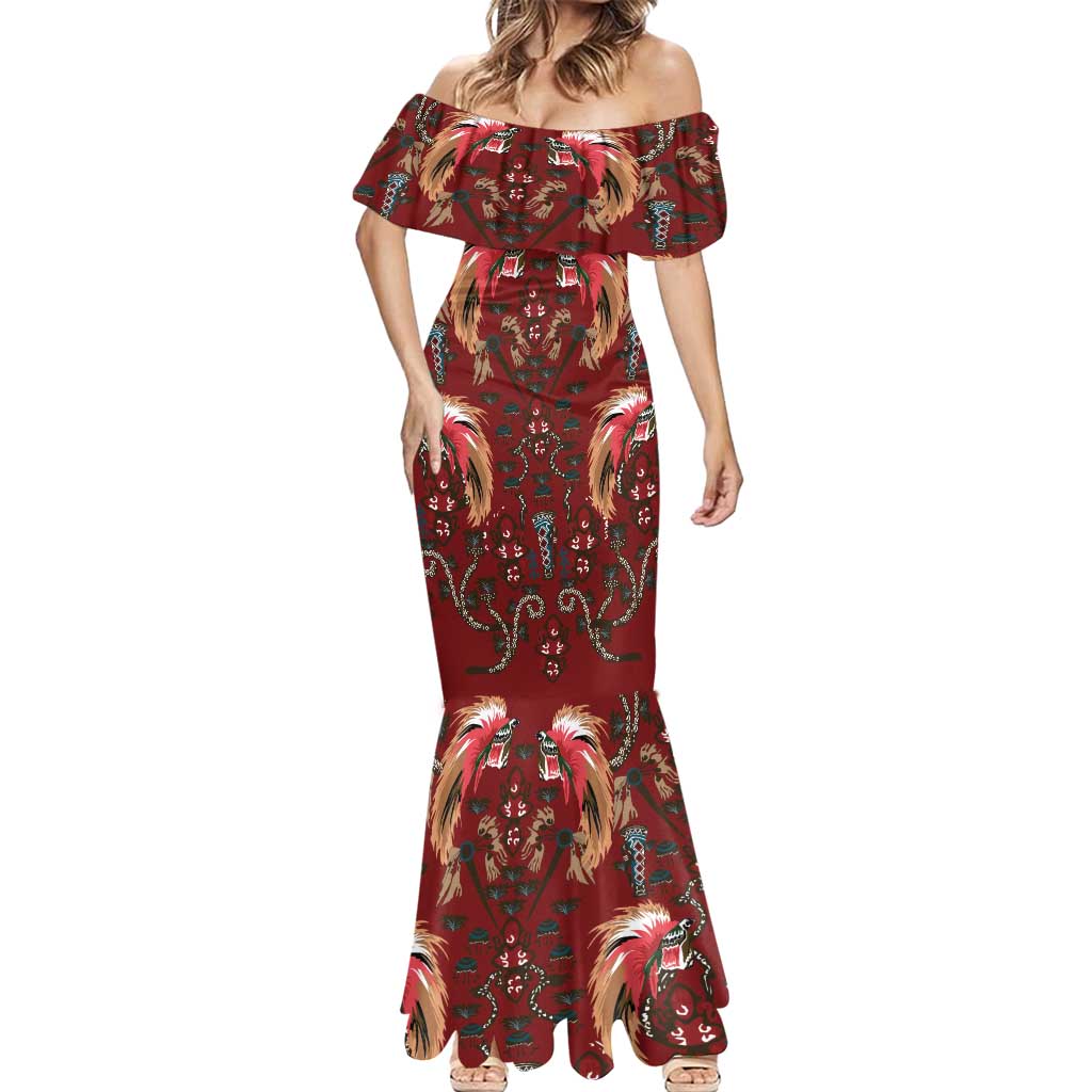 Oxblood Bird of Batik Papua Mermaid Dress Exotic Natural Wealth of Papua LT9 - Polynesian Pride