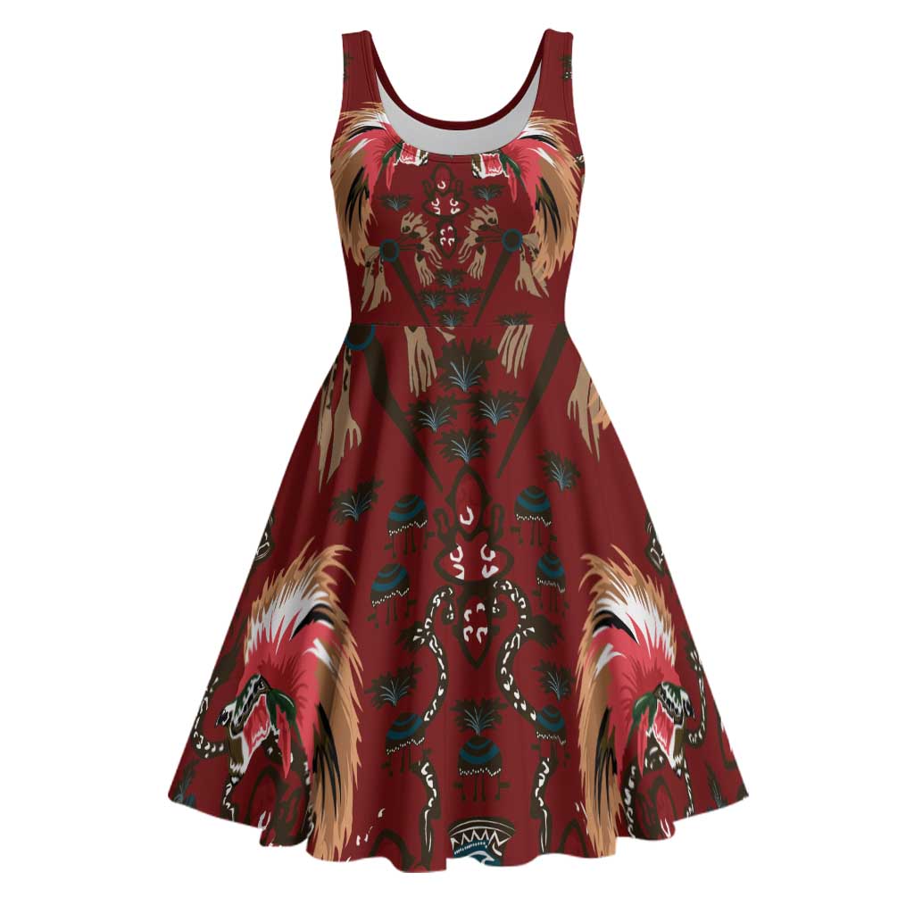 Oxblood Bird of Batik Papua Midi Dress Exotic Natural Wealth of Papua LT9 Red - Polynesian Pride