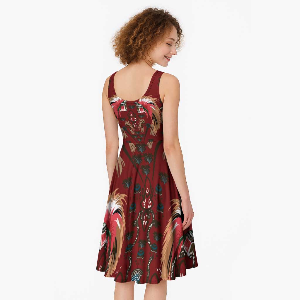 Oxblood Bird of Batik Papua Midi Dress Exotic Natural Wealth of Papua LT9 - Polynesian Pride