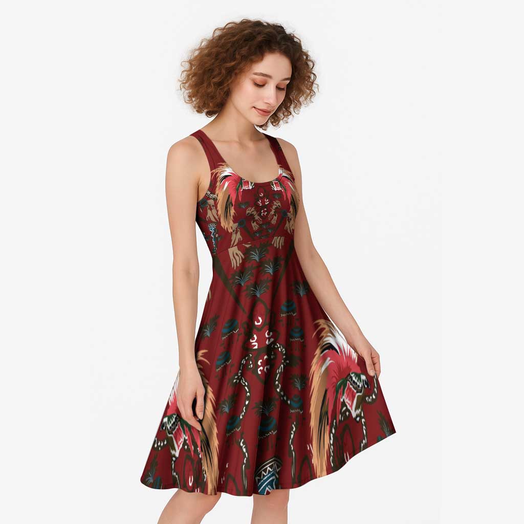 Oxblood Bird of Batik Papua Midi Dress Exotic Natural Wealth of Papua LT9 - Polynesian Pride