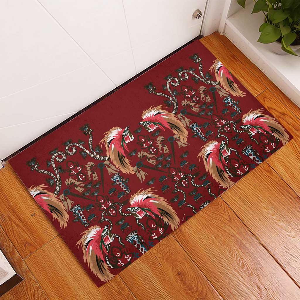 Oxblood Bird of Batik Papua Rubber Doormat Exotic Natural Wealth of Papua - Polynesian Pride