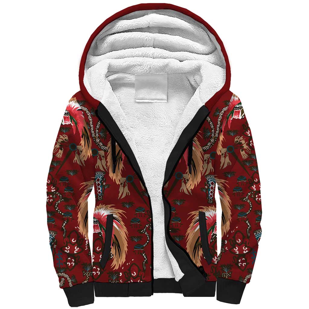 Oxblood Bird of Batik Papua Sherpa Hoodie Exotic Natural Wealth of Papua LT9 Unisex Red - Polynesian Pride