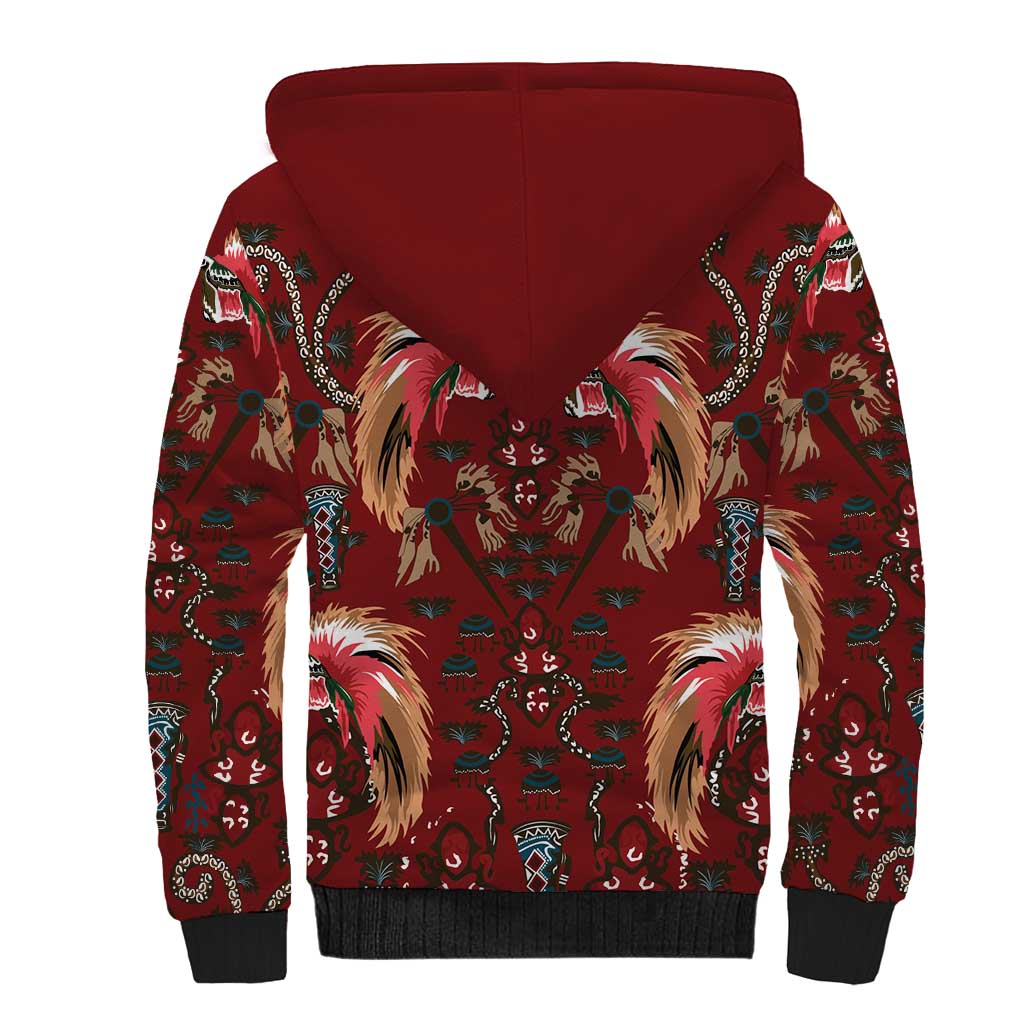 Oxblood Bird of Batik Papua Sherpa Hoodie Exotic Natural Wealth of Papua LT9 - Polynesian Pride