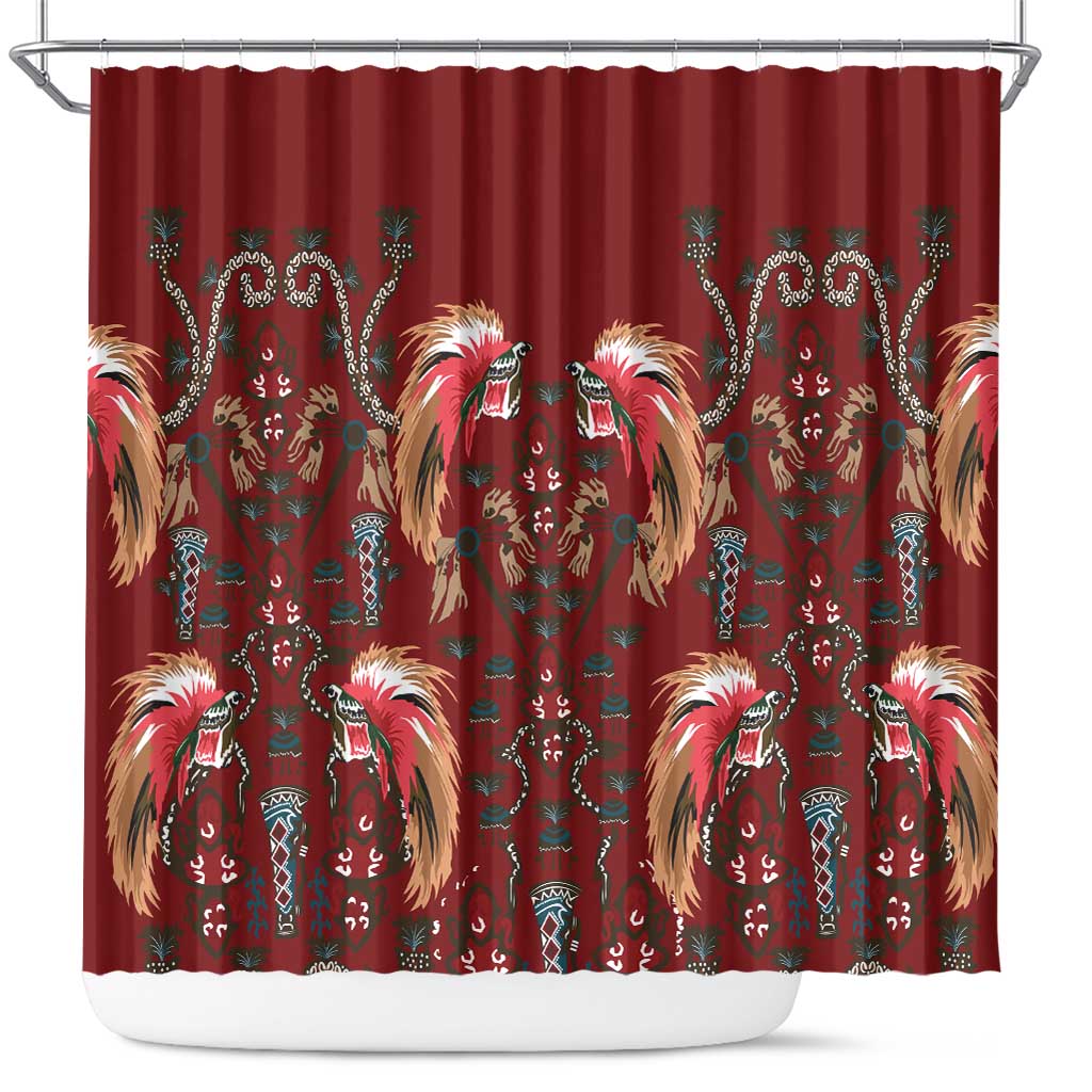 Oxblood Bird of Batik Papua Shower Curtain Exotic Natural Wealth of Papua LT9 Red - Polynesian Pride