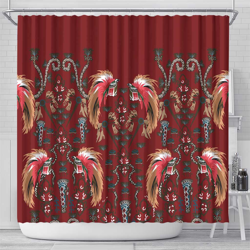 Oxblood Bird of Batik Papua Shower Curtain Exotic Natural Wealth of Papua LT9 - Polynesian Pride