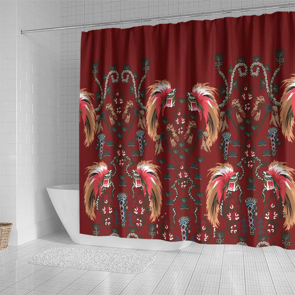 Oxblood Bird of Batik Papua Shower Curtain Exotic Natural Wealth of Papua LT9 - Polynesian Pride