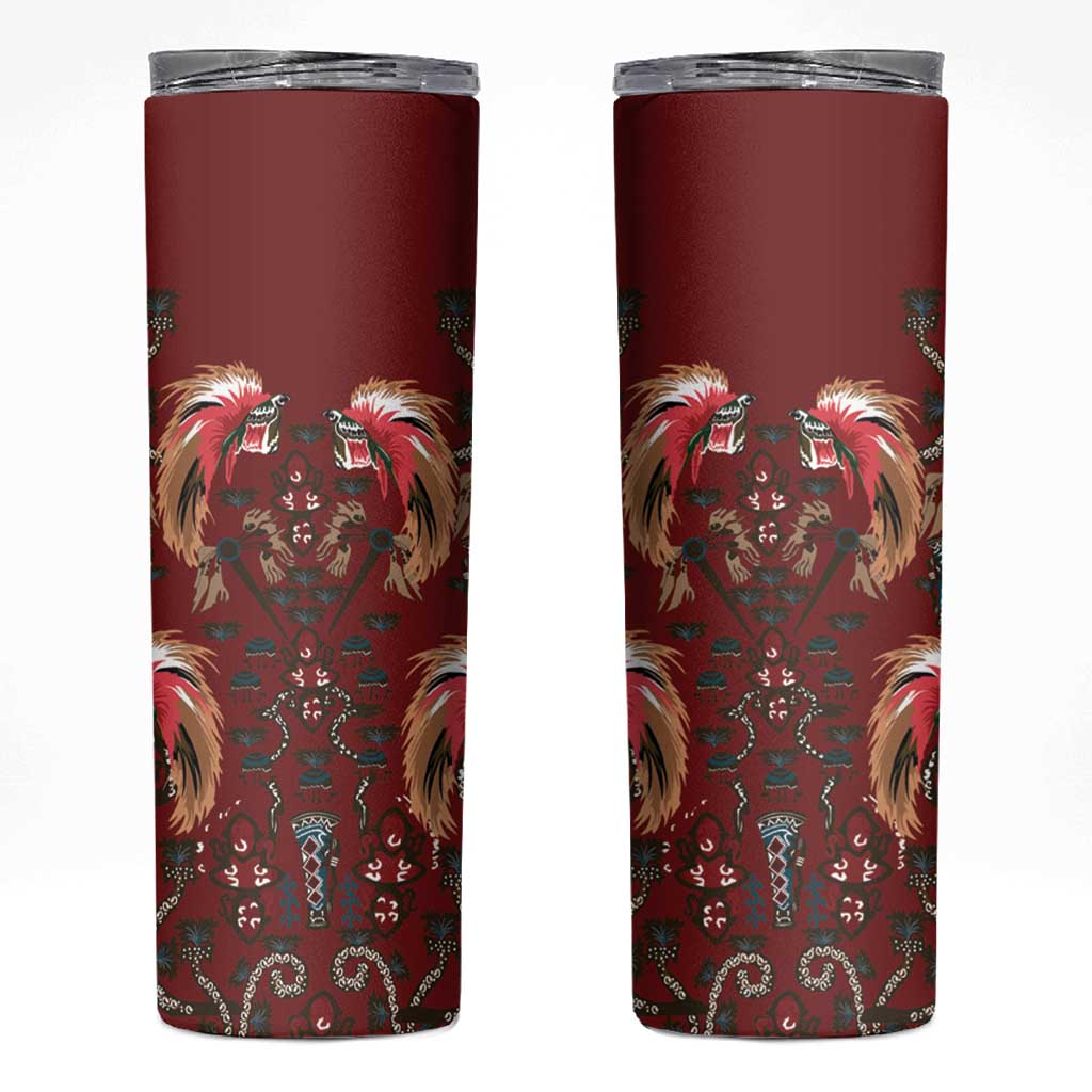 Oxblood Bird of Batik Papua Skinny Tumbler Exotic Natural Wealth of Papua LT9 Red - Polynesian Pride