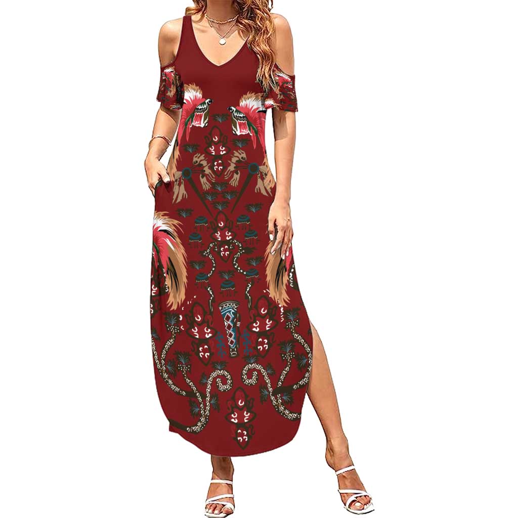 Oxblood Bird of Batik Papua Summer Maxi Dress Exotic Natural Wealth of Papua LT9 Women Red - Polynesian Pride