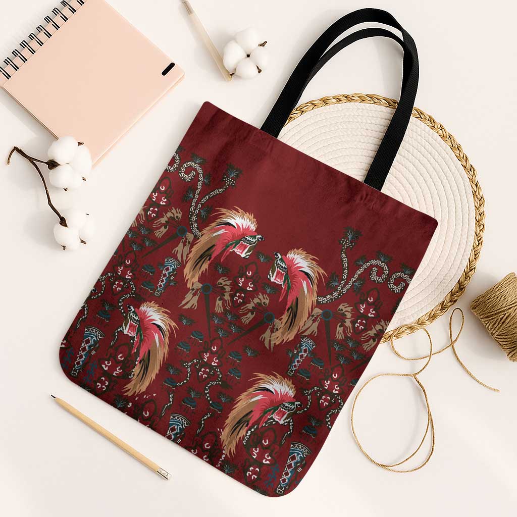 Oxblood Bird of Batik Papua Tote Bag Exotic Natural Wealth of Papua LT9 Black Strap One Size Red - Polynesian Pride