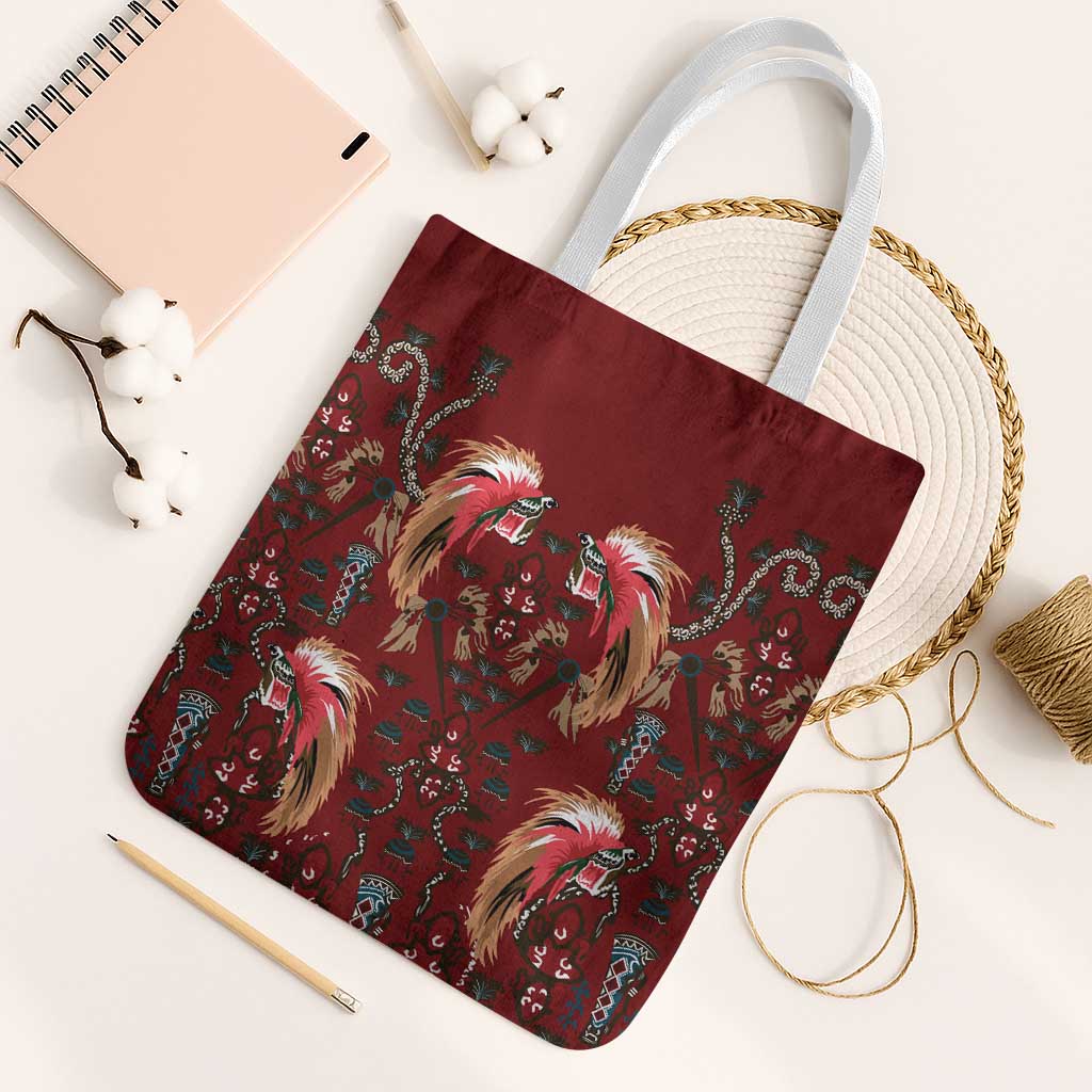Oxblood Bird of Batik Papua Tote Bag Exotic Natural Wealth of Papua LT9 White Strap One Size Red - Polynesian Pride