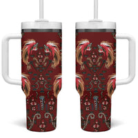 Oxblood Bird of Batik Papua Tumbler With Handle Exotic Natural Wealth of Papua LT9 One Size: 40 oz Red - Polynesian Pride