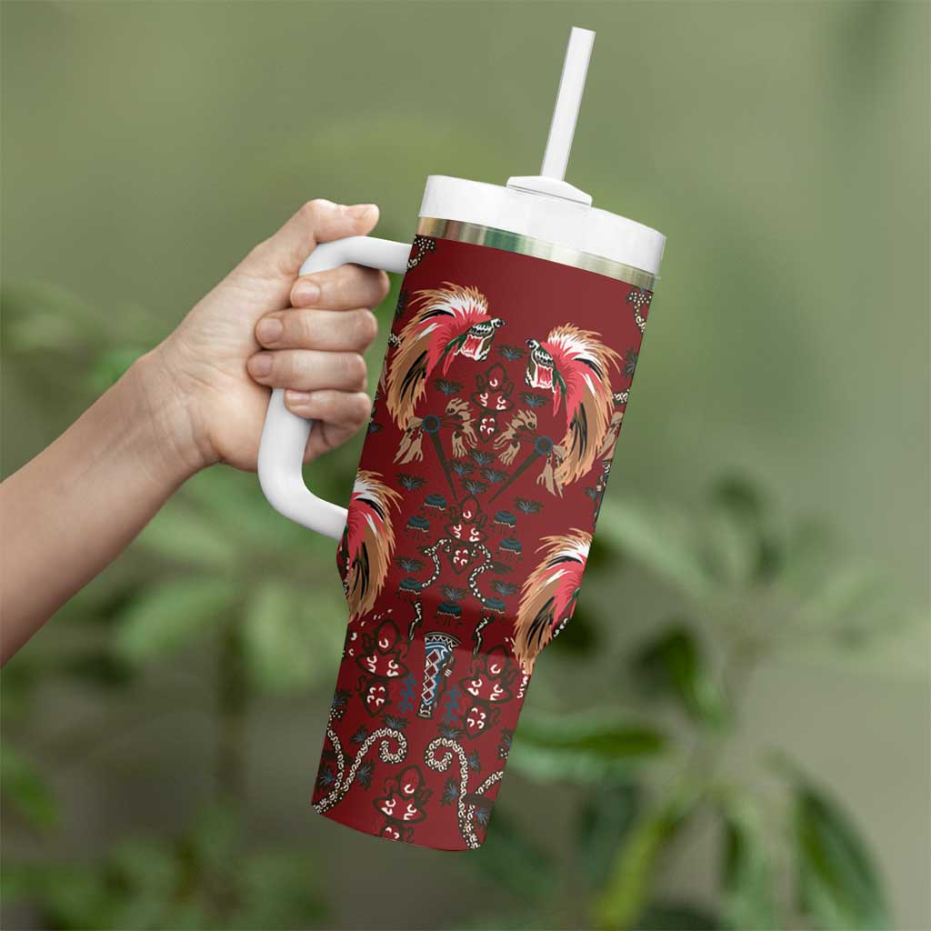 Oxblood Bird of Batik Papua Tumbler With Handle Exotic Natural Wealth of Papua LT9 - Polynesian Pride